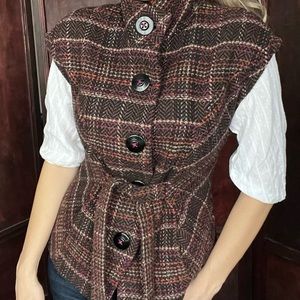 Tweed CAbi cami size S burgundy cream orange, lined.